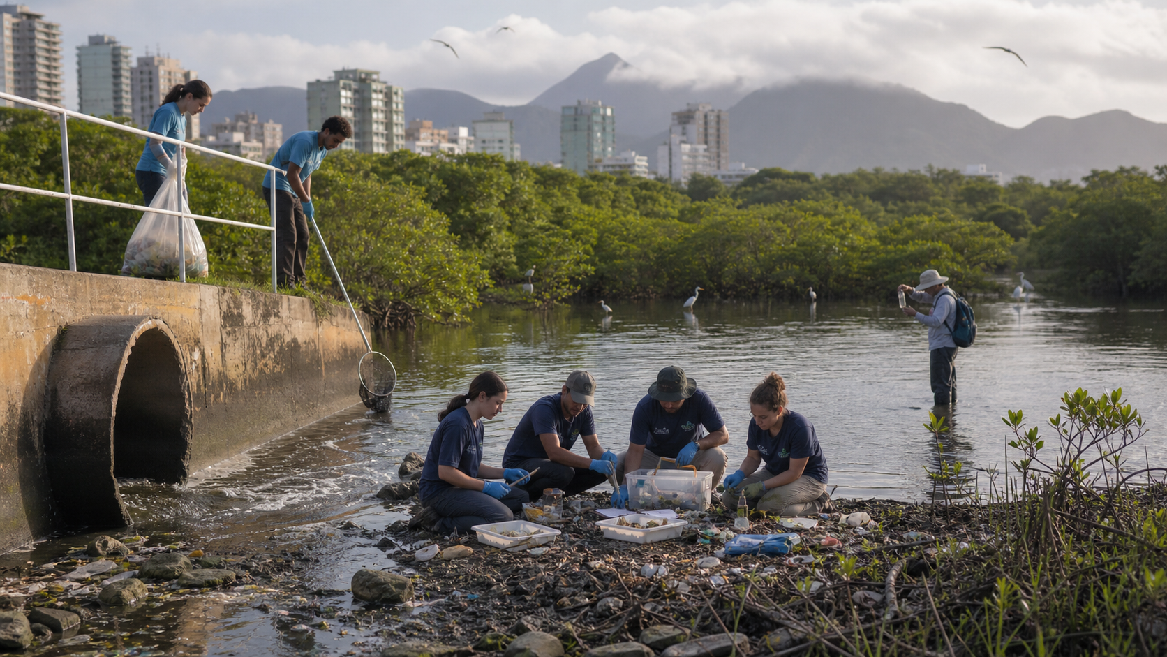 Equipe monitora resíduos plásticos em estuário urbano conectado ao oceano