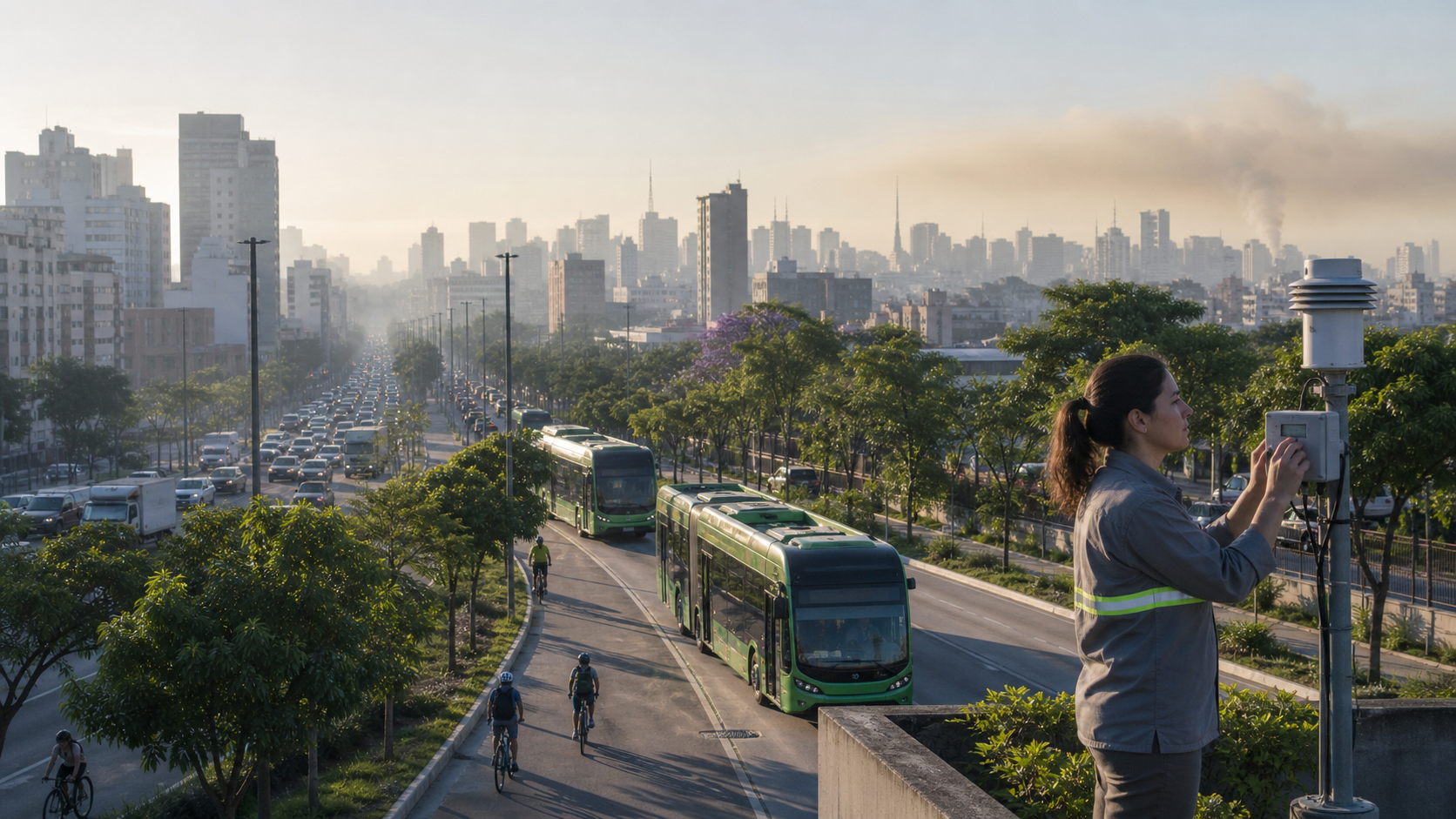 Monitoramento da qualidade do ar próximo a transporte coletivo, ciclovia e arborização urbana