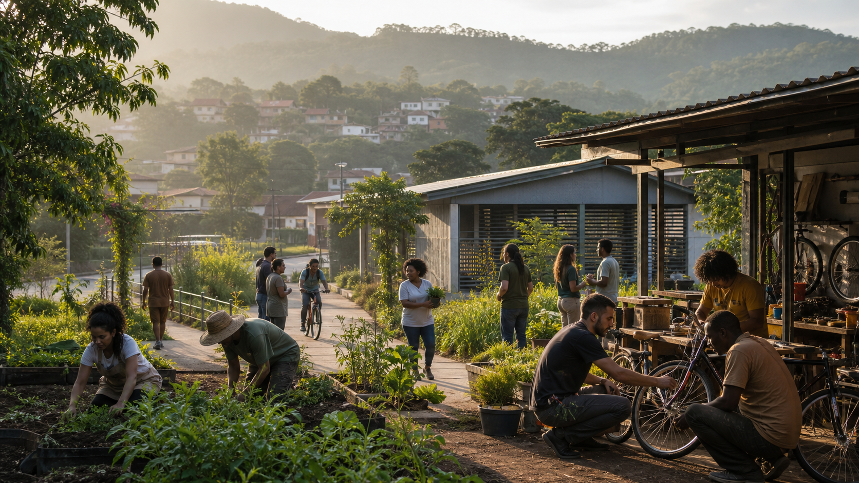 Comunidade integra produção de alimentos, mobilidade, reparo e cuidado com a paisagem