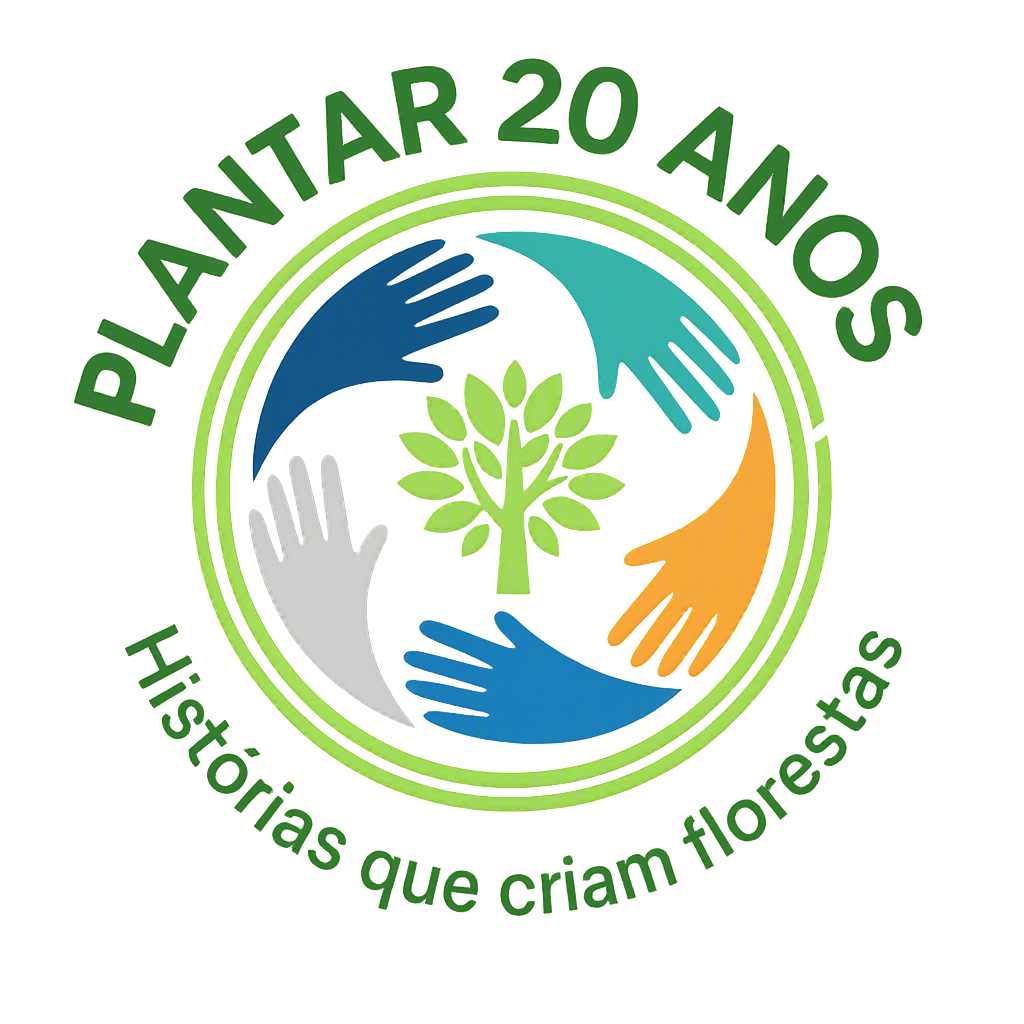 Plantar 20 anos — Histórias que criam florestas: mãos unidas ao redor de uma árvore